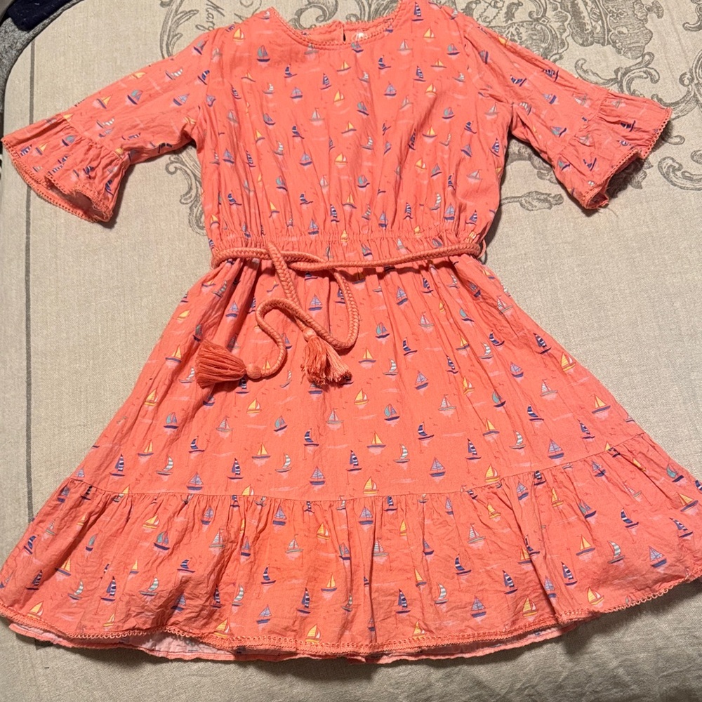 EGG 14 Coral Kids Dress with Nautical Print